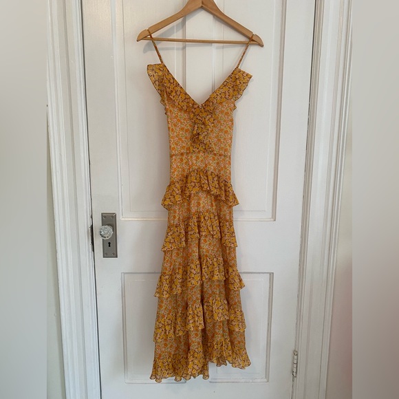 NWT MAJE Rissol Floral Ruffle Sleeveless Cotton Maxi Dress 2021 Size 4 MSRP $495 - Picture 3 of 7